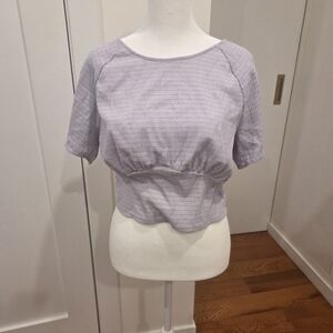 Madewell Classic Lilac Short Sleeve Ruched Waist Crop Top Size Large